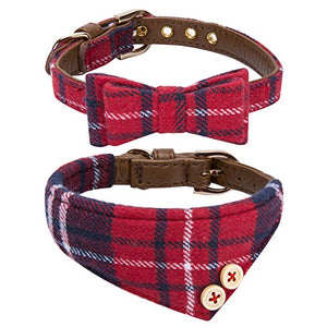 Cute Plaid Red Bandanna Small Dog Collar